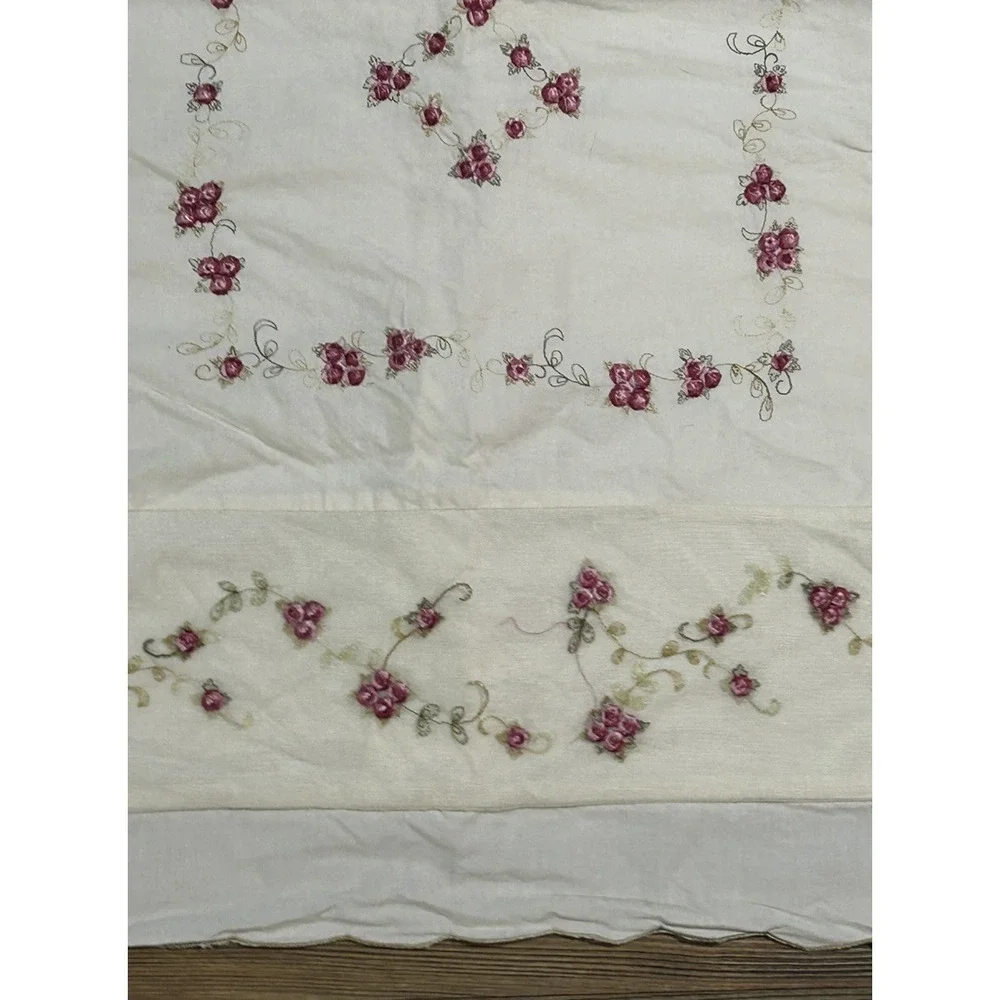 Throw Pillow Cover Bed Large Open Back Embroider Roses Pink Green Lace Inlay 27